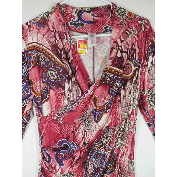 Purple Rain Dress Small Red Paisley Bodycon 3/4 Sleeve Midi Vintage USA - Picture 2 of 9